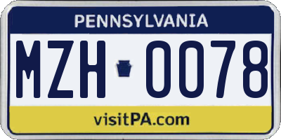 PA license plate MZH0078