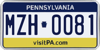 PA license plate MZH0081