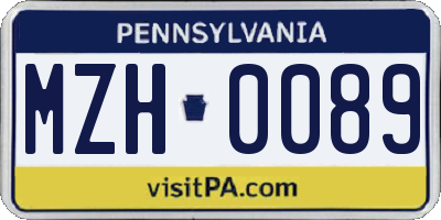 PA license plate MZH0089