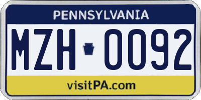 PA license plate MZH0092