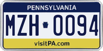 PA license plate MZH0094