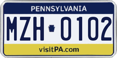 PA license plate MZH0102