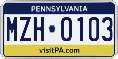 PA license plate MZH0103