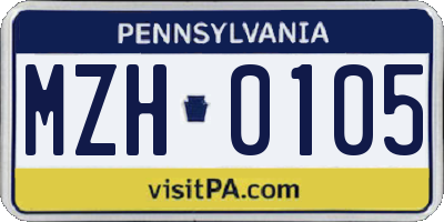 PA license plate MZH0105