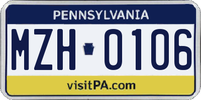 PA license plate MZH0106