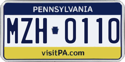 PA license plate MZH0110