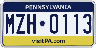 PA license plate MZH0113