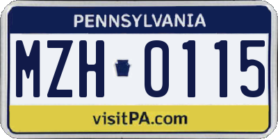 PA license plate MZH0115