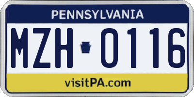 PA license plate MZH0116