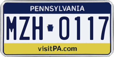 PA license plate MZH0117