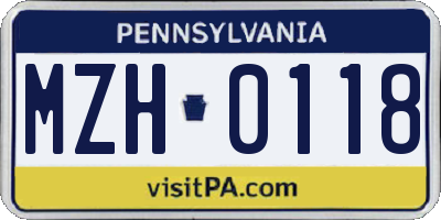 PA license plate MZH0118