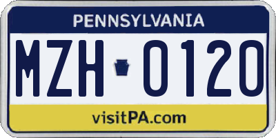PA license plate MZH0120