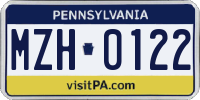 PA license plate MZH0122