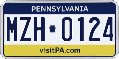 PA license plate MZH0124