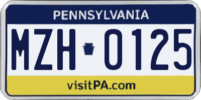 PA license plate MZH0125