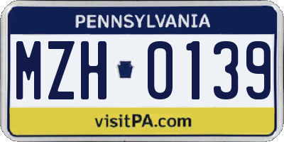 PA license plate MZH0139