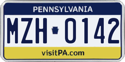 PA license plate MZH0142