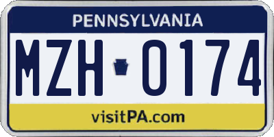 PA license plate MZH0174