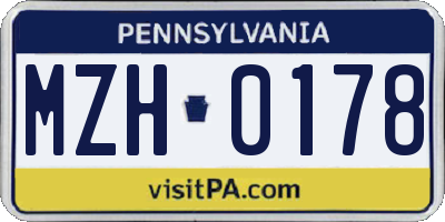 PA license plate MZH0178