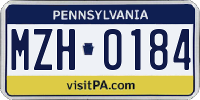 PA license plate MZH0184