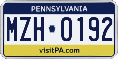 PA license plate MZH0192