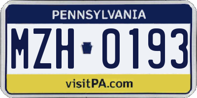 PA license plate MZH0193