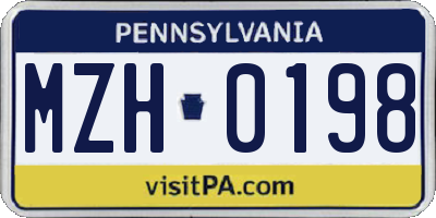 PA license plate MZH0198