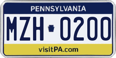 PA license plate MZH0200