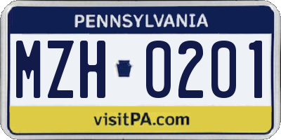 PA license plate MZH0201