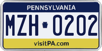 PA license plate MZH0202