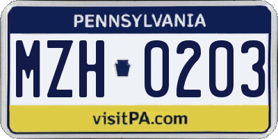 PA license plate MZH0203