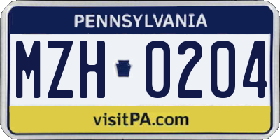 PA license plate MZH0204