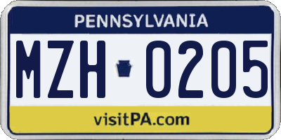 PA license plate MZH0205
