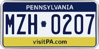 PA license plate MZH0207