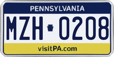 PA license plate MZH0208