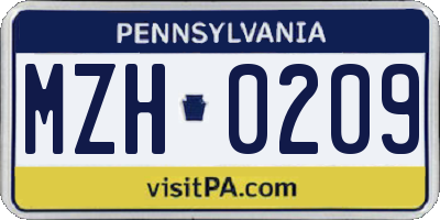 PA license plate MZH0209