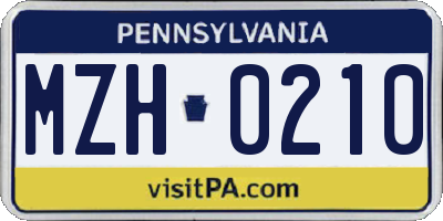 PA license plate MZH0210