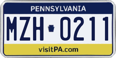 PA license plate MZH0211