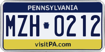 PA license plate MZH0212