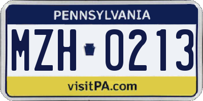 PA license plate MZH0213