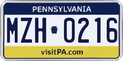 PA license plate MZH0216