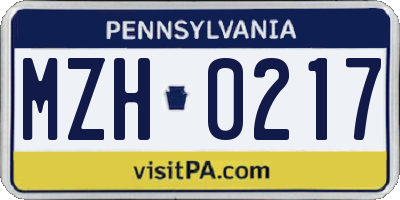 PA license plate MZH0217