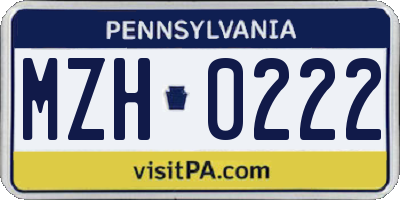 PA license plate MZH0222