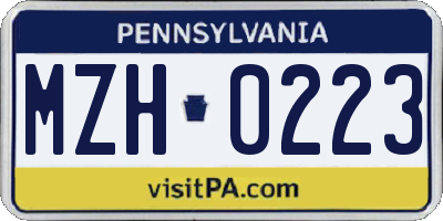 PA license plate MZH0223