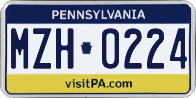 PA license plate MZH0224