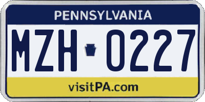 PA license plate MZH0227