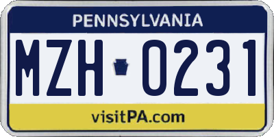 PA license plate MZH0231