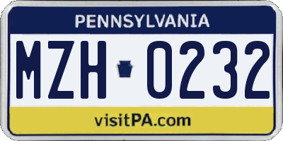 PA license plate MZH0232