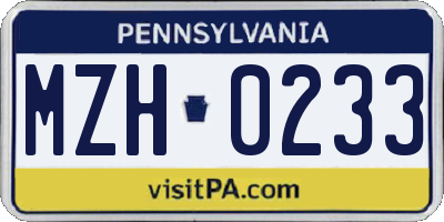 PA license plate MZH0233