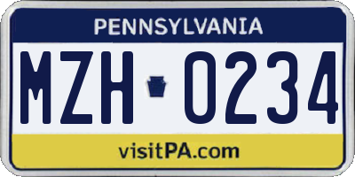 PA license plate MZH0234